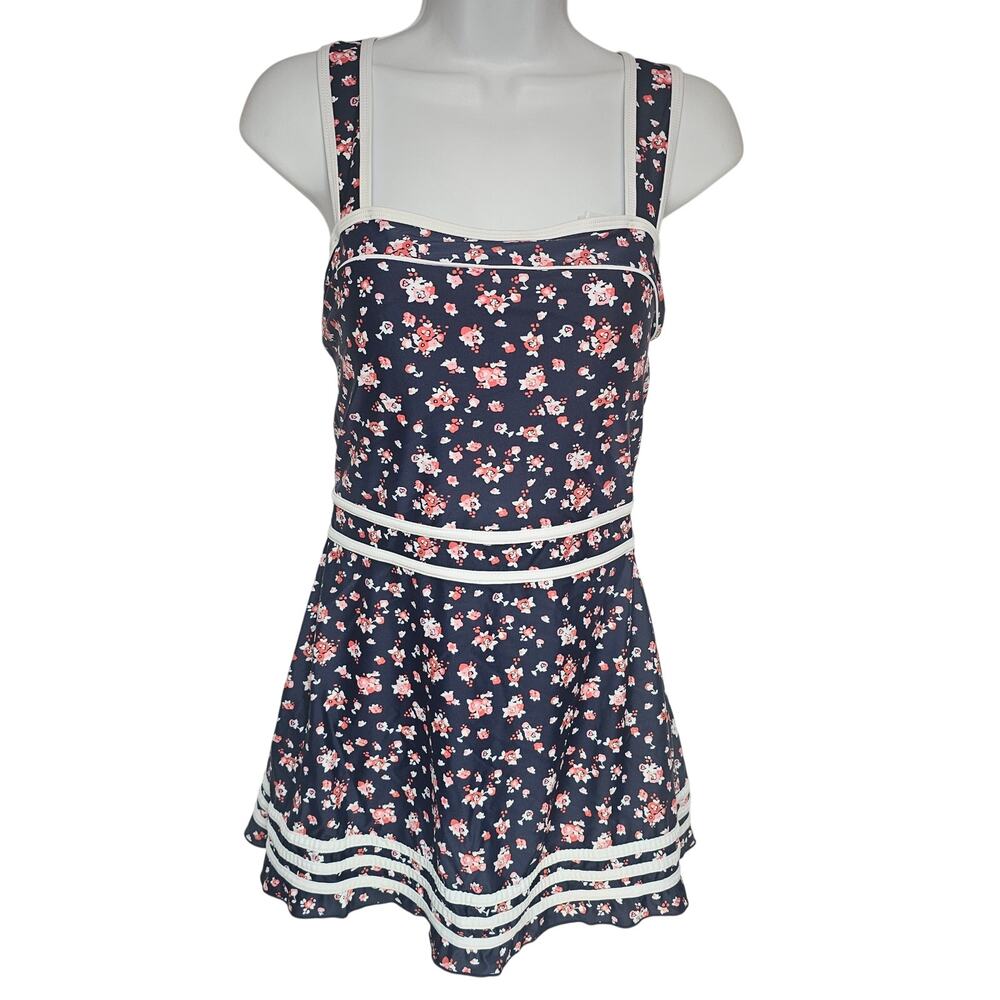 Shore Shapes Swimwear Retro Vintage Style Navy Floral Swim Dress Size 12